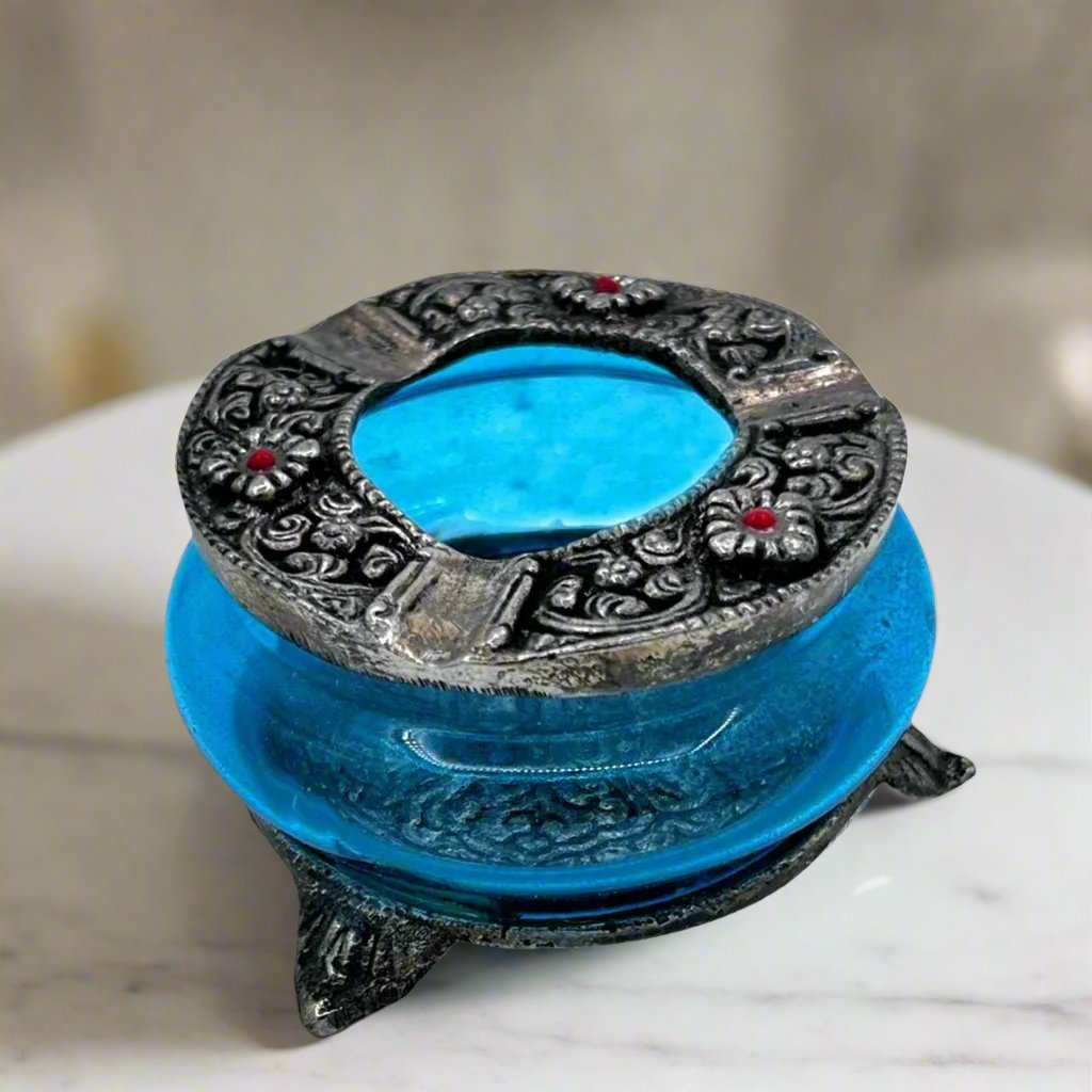 Blue Glass With Metal AshtrayashtraysSTLESS