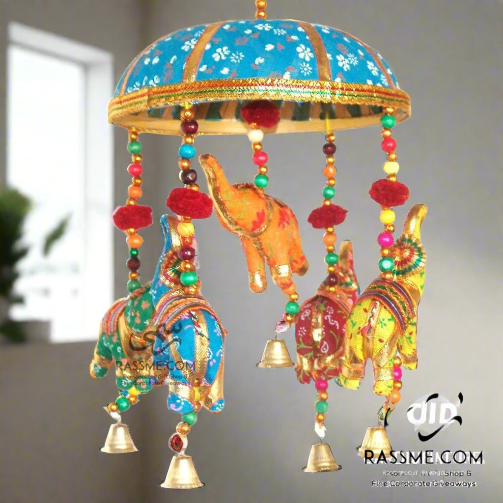 Handicrafts Elephant Turquoise Umbrella Hanging Layer of Five ElephantHome DecorSTLESS