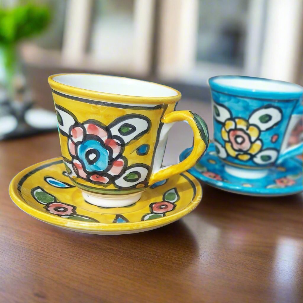 Handmade Ceramic Floral Tea Cup With Saucer Plate PotteryTeaSTLESS