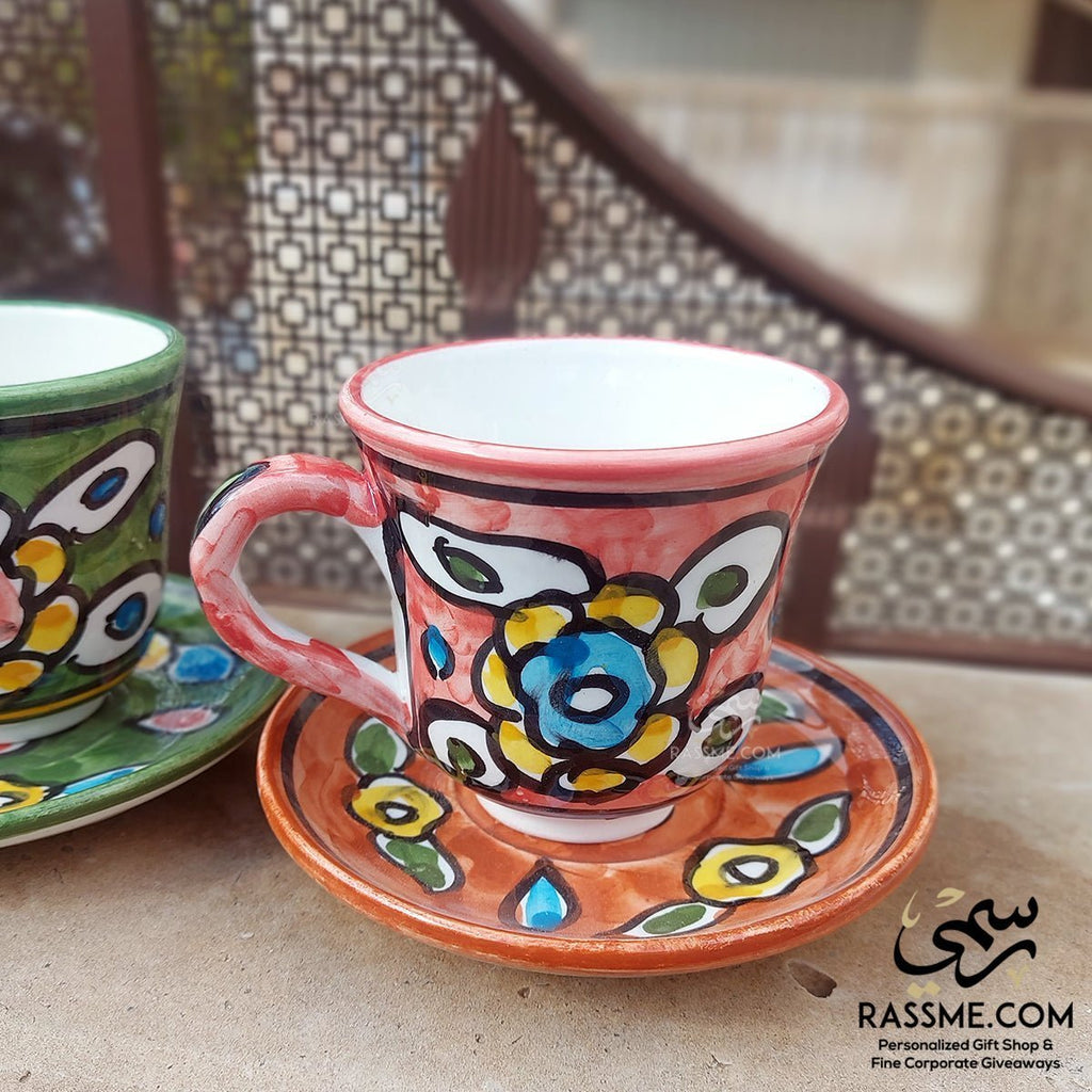 Handmade Ceramic Floral Tea Cup With Saucer Plate PotteryTeaSTLESS