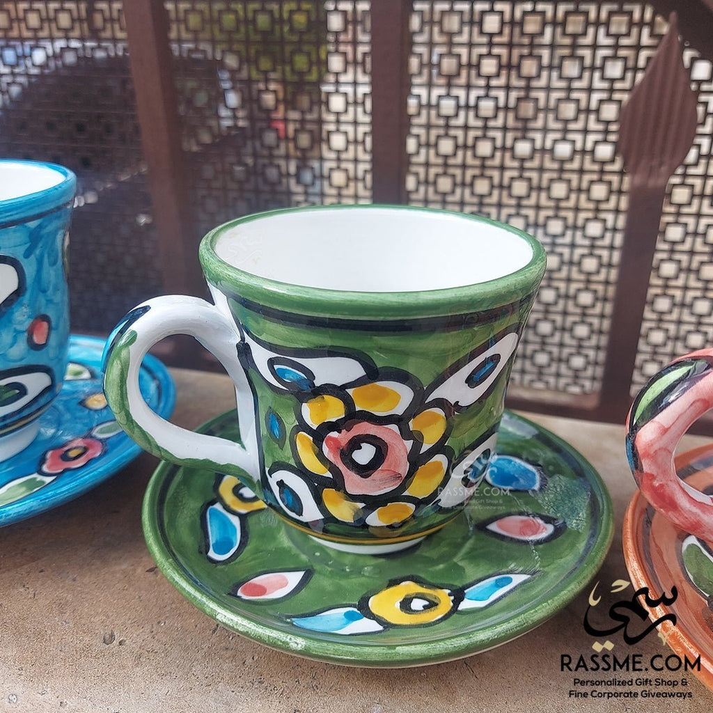 Handmade Ceramic Floral Tea Cup With Saucer Plate PotteryTeaSTLESS