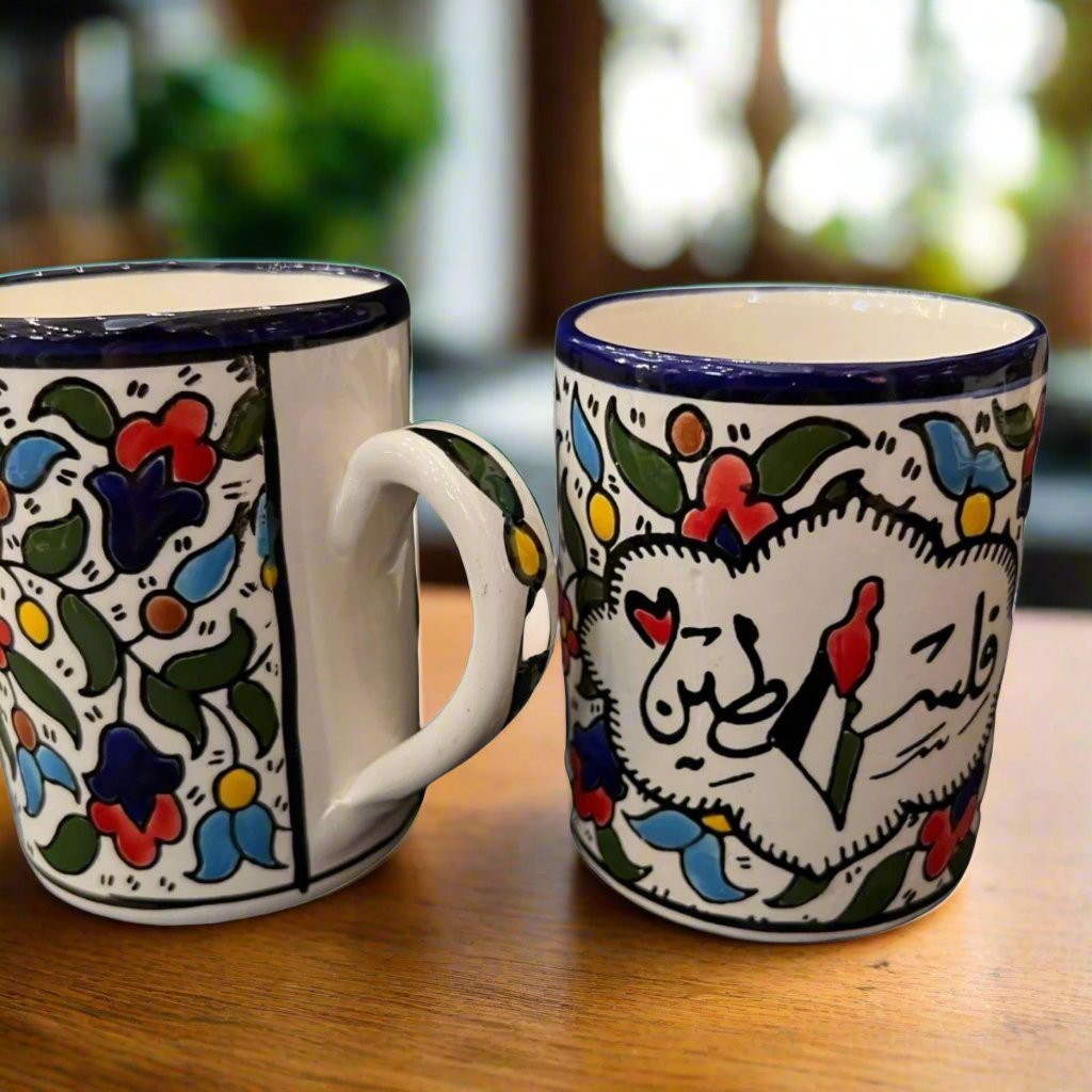 Handmade in Palestinian Mug Ceramics Floral PotteryTeaSTLESS