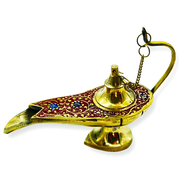 Incense Holder Aladdin Lamp Brass & Red Enamel ColorsIncense BurnerSTLESS