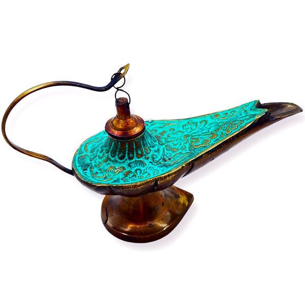 Incense Holder Aladdin Lamp Brass & Turquoise Enamel ColorsIncense BurnerSTLESS