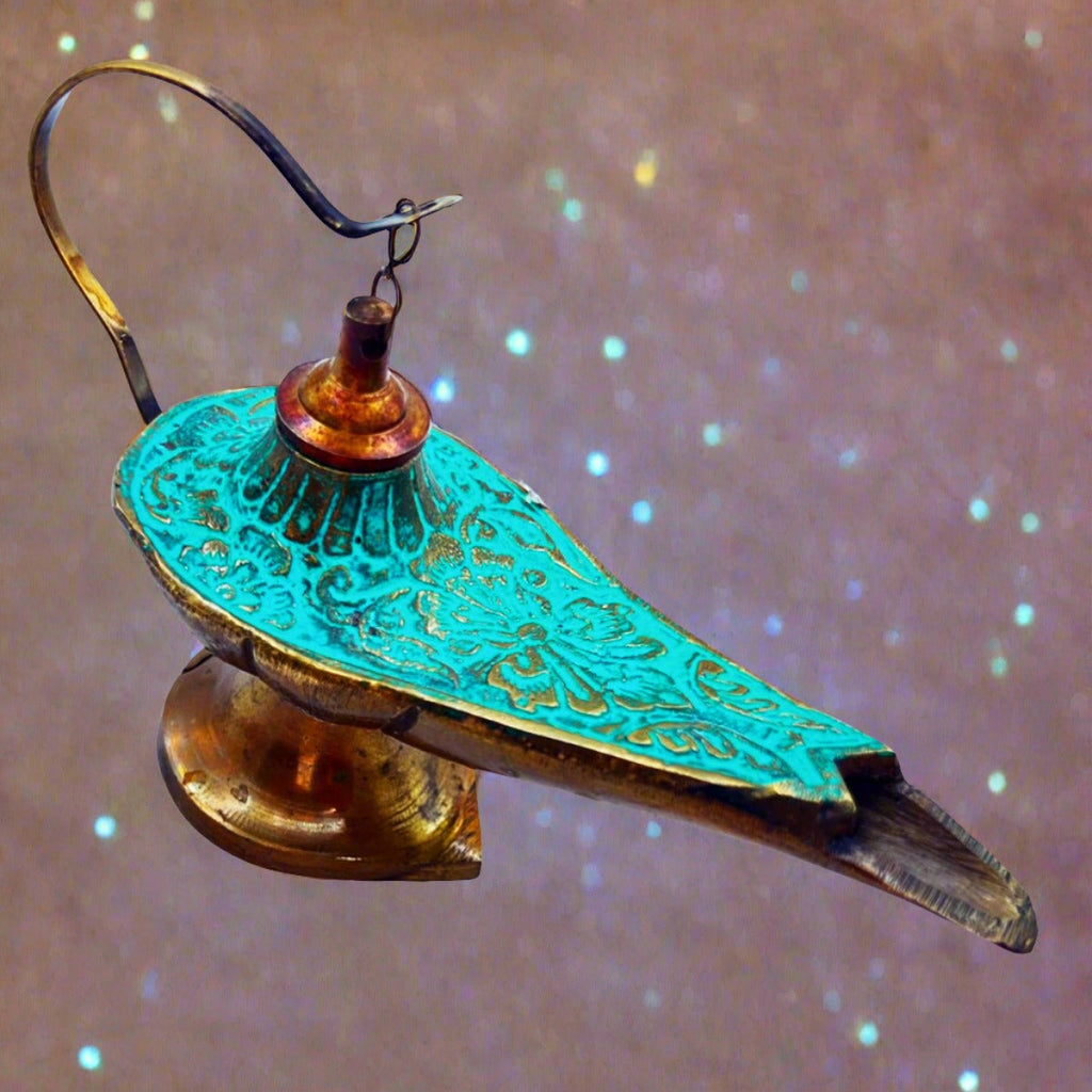 Incense Holder Aladdin Lamp Brass & Turquoise Enamel ColorsIncense BurnerSTLESS