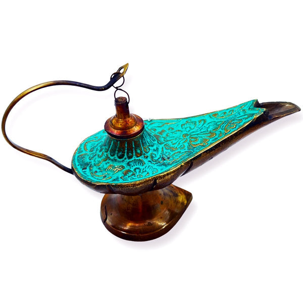 Incense Holder Aladdin Lamp Brass & Turquoise Enamel ColorsIncense BurnerSTLESS
