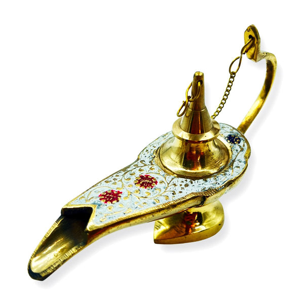 Incense Holder Aladdin Lamp Brass & White Enamel ColorsIncense BurnerSTLESS