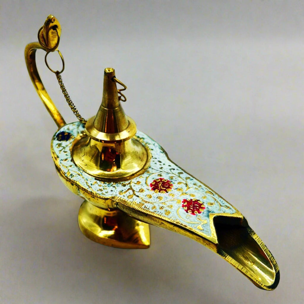 Incense Holder Aladdin Lamp Brass & White Enamel ColorsIncense BurnerSTLESS