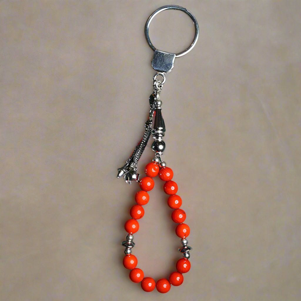 Keychain Prayer Beads Coral Genuine Silver 925Prayer BeadsSTLESS