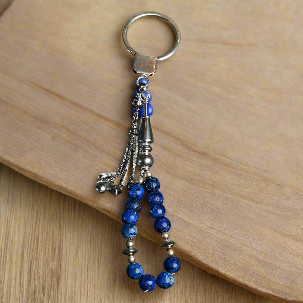 Keychain Prayer Beads Lapis Lazuli Genuine Silver 925Prayer BeadsSTLESS