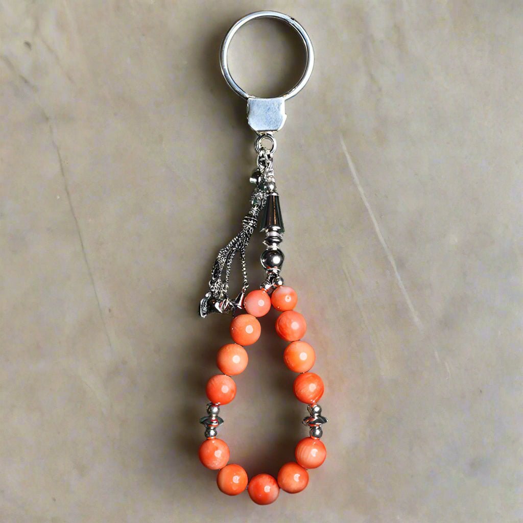 Keychain Prayer Beads Peach Coral Genuine Silver 925Prayer BeadsSTLESS