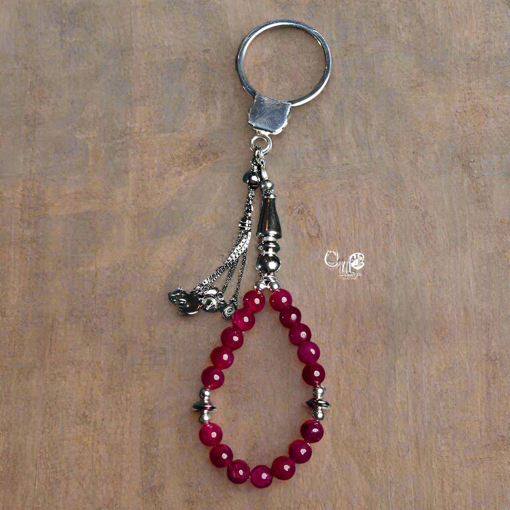 Keychain Prayer Beads Ruby Genuine Silver 925Prayer BeadsSTLESS