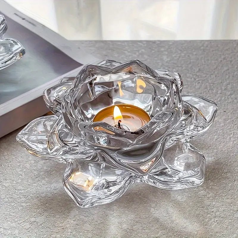 Lotus Flower Glass Candle Holder Crystal Clearcandle holdersSTLESS