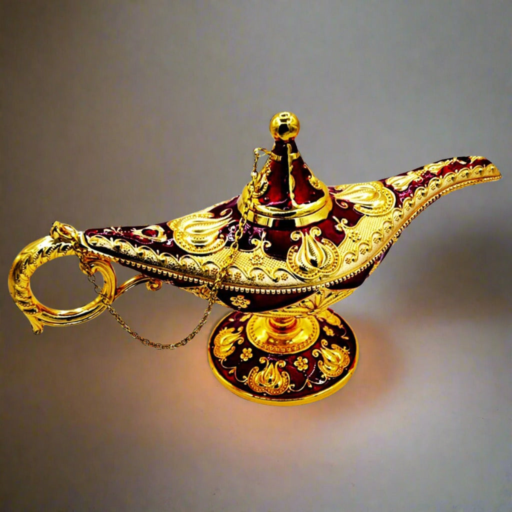 Mini Incense Holder Aladdin Lamp Brass & Red Enamel ColorsIncense BurnerSTLESS