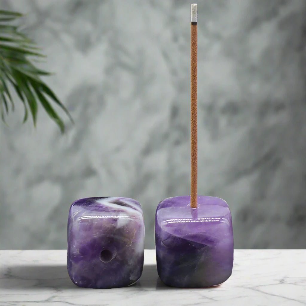 Natural Crystal Amethyst Cube Incense Stick Holder Square GemstoneIncense SticksSTLESS