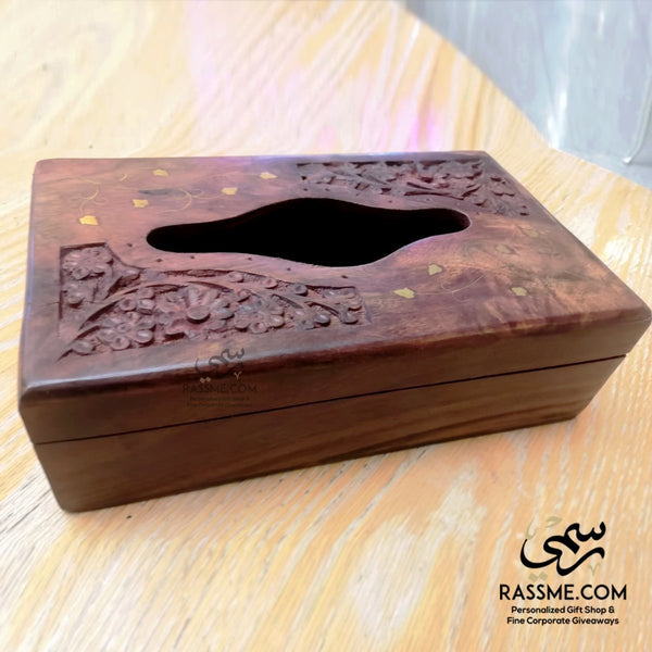 Rosewood Wooden Indian Tissue Box with BrassTissue CoverSTLESS