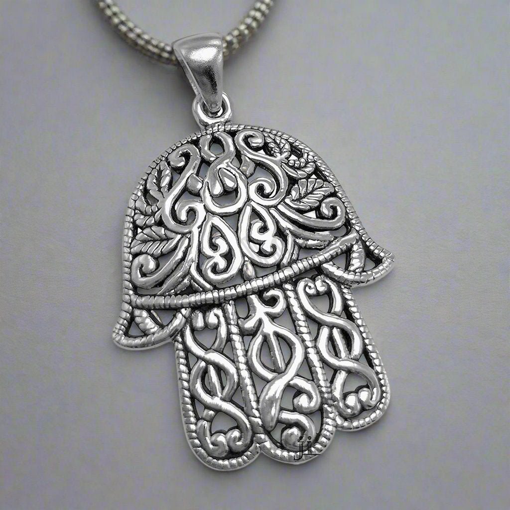 Silver Antique Design Hamsa Design PendantNecklacesSTLESS