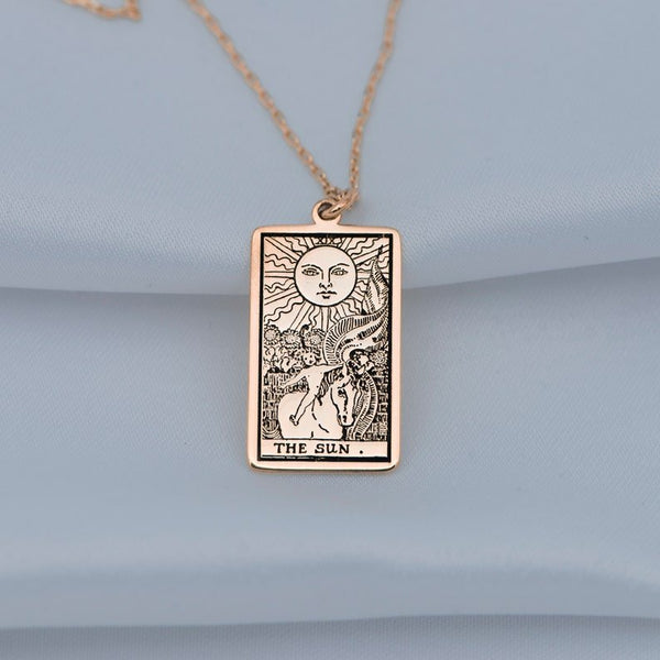 The Sun Tarot Card Necklace Gold or Silver Tarot PendantnecklaceSTLESS