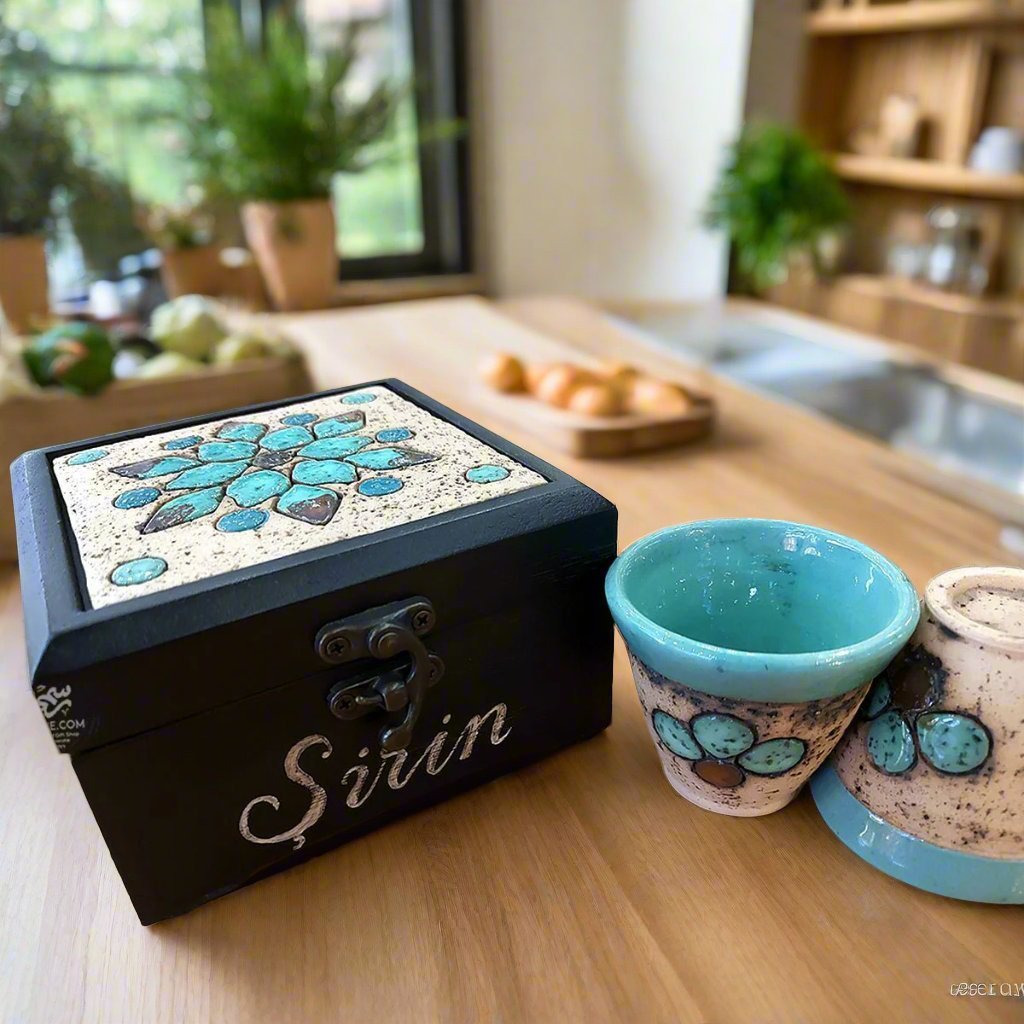 Two Coffee Cups With a Wooden Box Setfood and drinksSTLESS