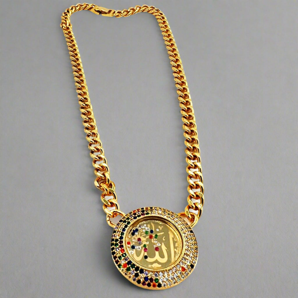 Allah Gold Plated With Glass and Zircon StonesNecklacesSTLESS