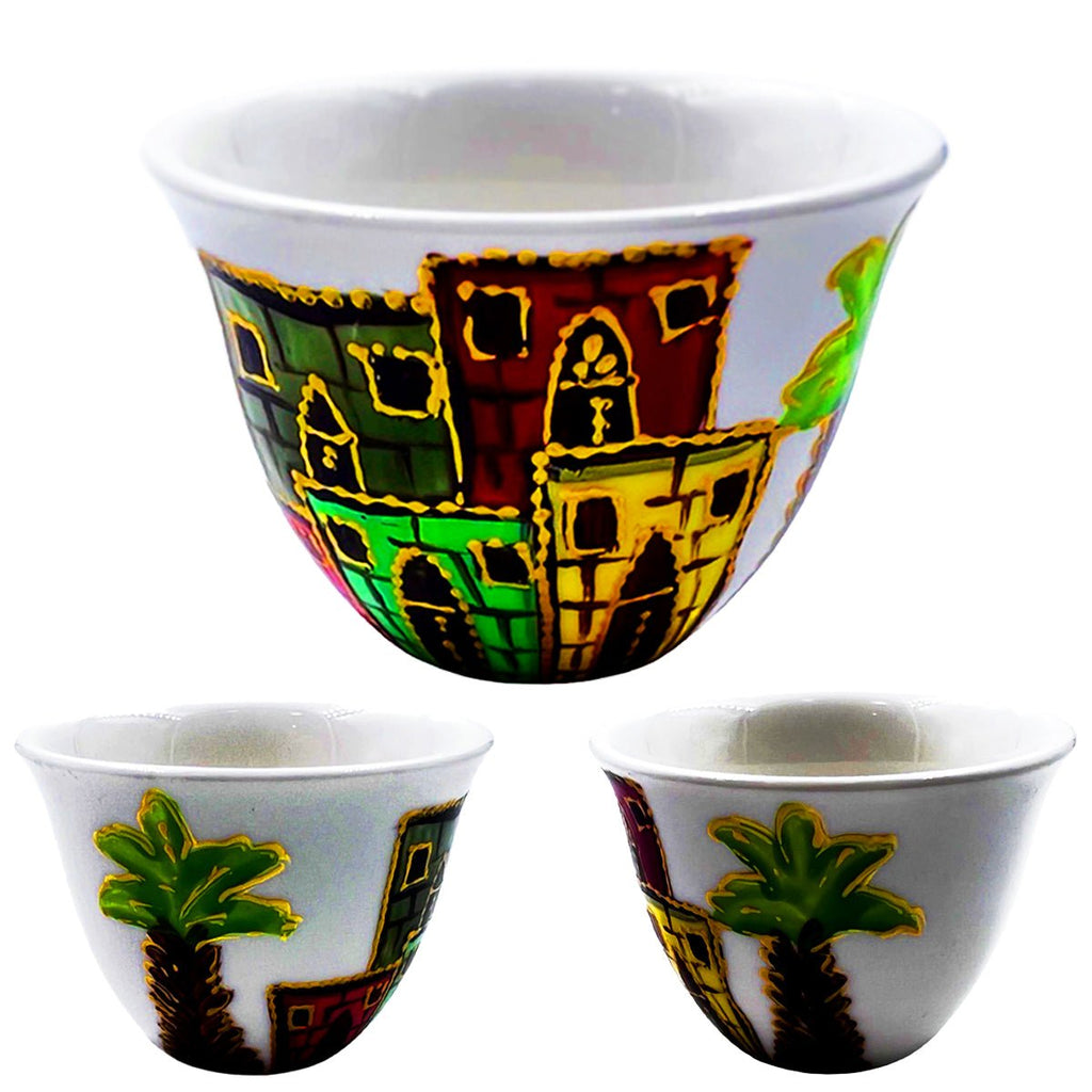 Arabic Coffee Cup Clay Home with Trees Hand PaintedcoffeeSTLESS