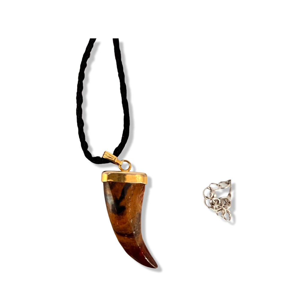 Gemstone Brown Agate Wolf Fang NecklaceNecklacesSTLESS