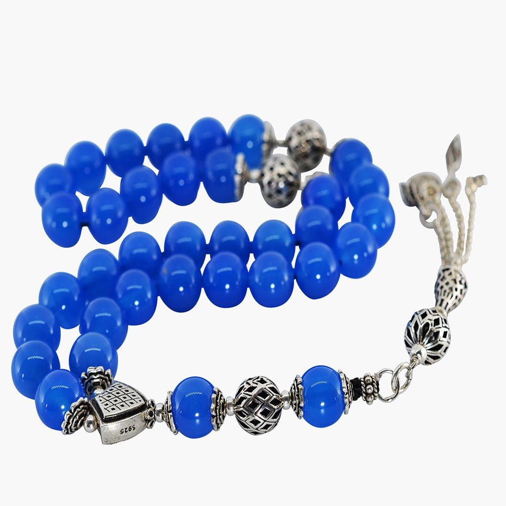 Prayer Beads Premium Blue Agate Stones With 925 SilverPrayer BeadsSTLESS