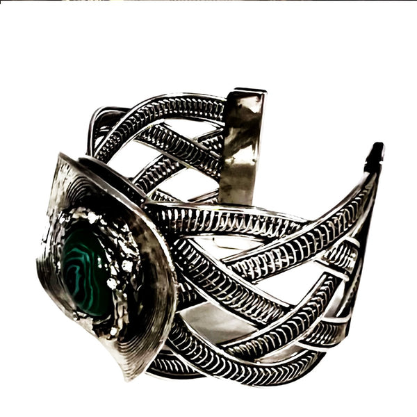 Silver Plated with Malachite Stone Bracelet BanglebraceletsSTLESS