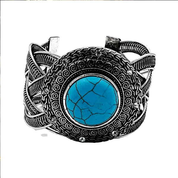 Silver Plated with Turquois Stone Bracelet BanglebraceletsSTLESS